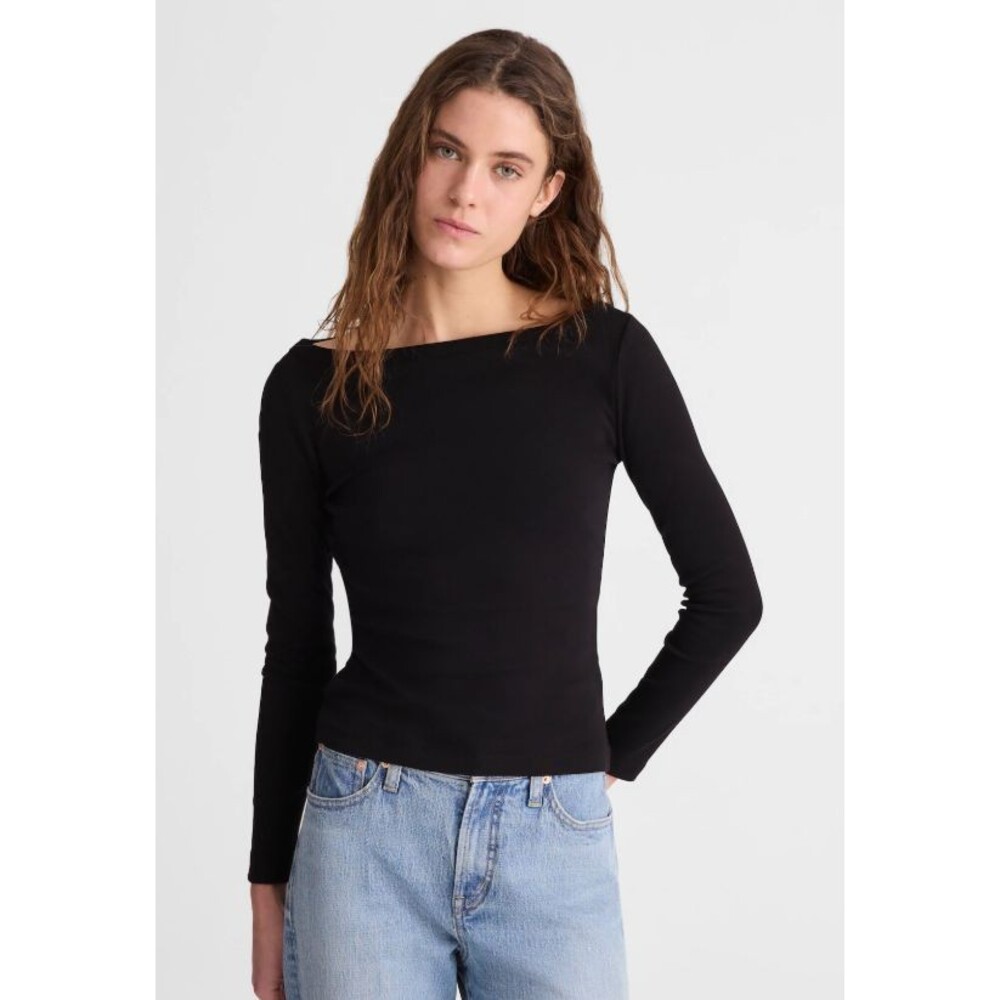 Madewell Medium 90s Boatneck Tee Compact Jet Black Long Sleeve Slim Fit NWT